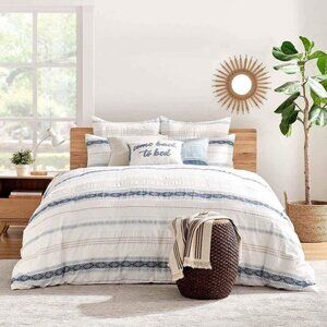 LEVTEX Duvet Cover Set King/Cal King 3-Piece Cotton Button Stripe Geometric Blue